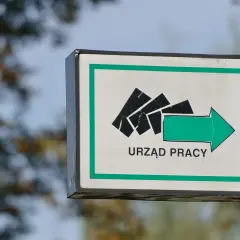 Znak "Urząd Pracy" z zieloną strzałką. Czy to miejsce pomoże odpowiedzieć na pytanie, ile wynosi bezrobocie w Polsce?