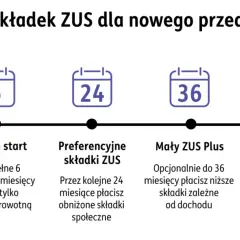Schemat ścieżki składek ZUS dla początkujących przedsiębiorców. Dowiedz się, jak założyć firmę w Polsce i jakie ulgi Ci przysługują.