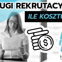 Kobieta analizuje wykresy, obok ikony pieniędzy i pracownika. Rekrutacja dla każdej wielkości firmy.