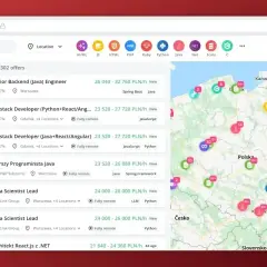 Przegląd ofert pracy: senior developer zarobki od 21 840 do 32 760 PLN/h. Widoczne oferty dla Java, Python, .NET.
