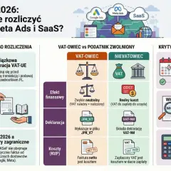 Rozliczenie usług zagranicznych (Google Ads, Meta Ads, SaaS) wymaga rejestracji VAT-UE i mechanizmu odwrotnego obciążenia. Kluczowe są terminy i kursy walut.