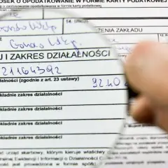 Formularz podatkowy z lupą. Analiza podatek liniowy a VAT, wpisany REGON i rodzaj działalności.
