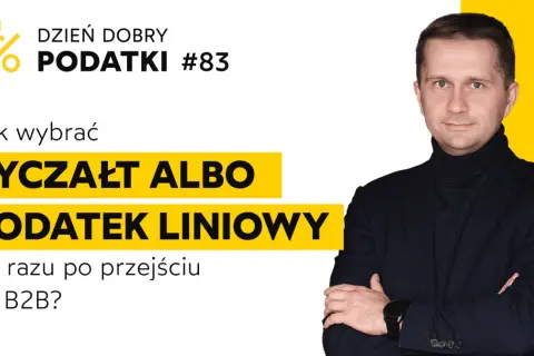 Mężczyzna w garniturze omawia wybór między ryczałtem a podatkiem liniowym po przejściu na B2B.