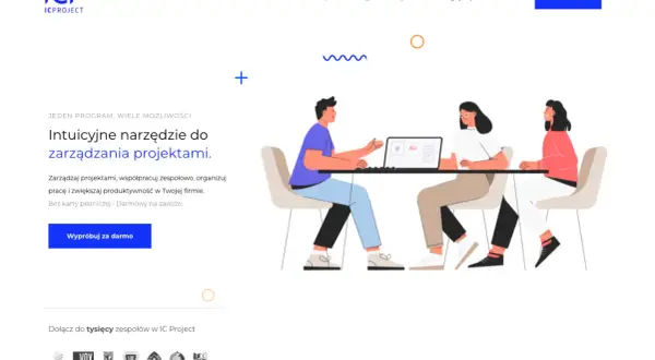 Intuicyjne oprogramowanie do zarządzania projektami. Zespół pracuje nad projektem przy laptopie, zwiększając produktywność.