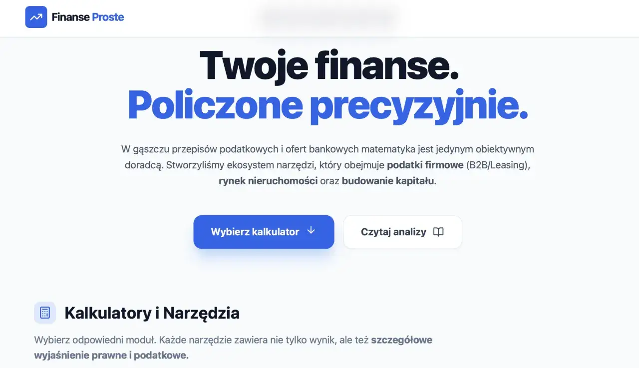Twoje finanse. Policzone precyzyjnie. Narzędzia do optymalizacji podatków firmowych (B2B/Leasing) i budowania kapitału.