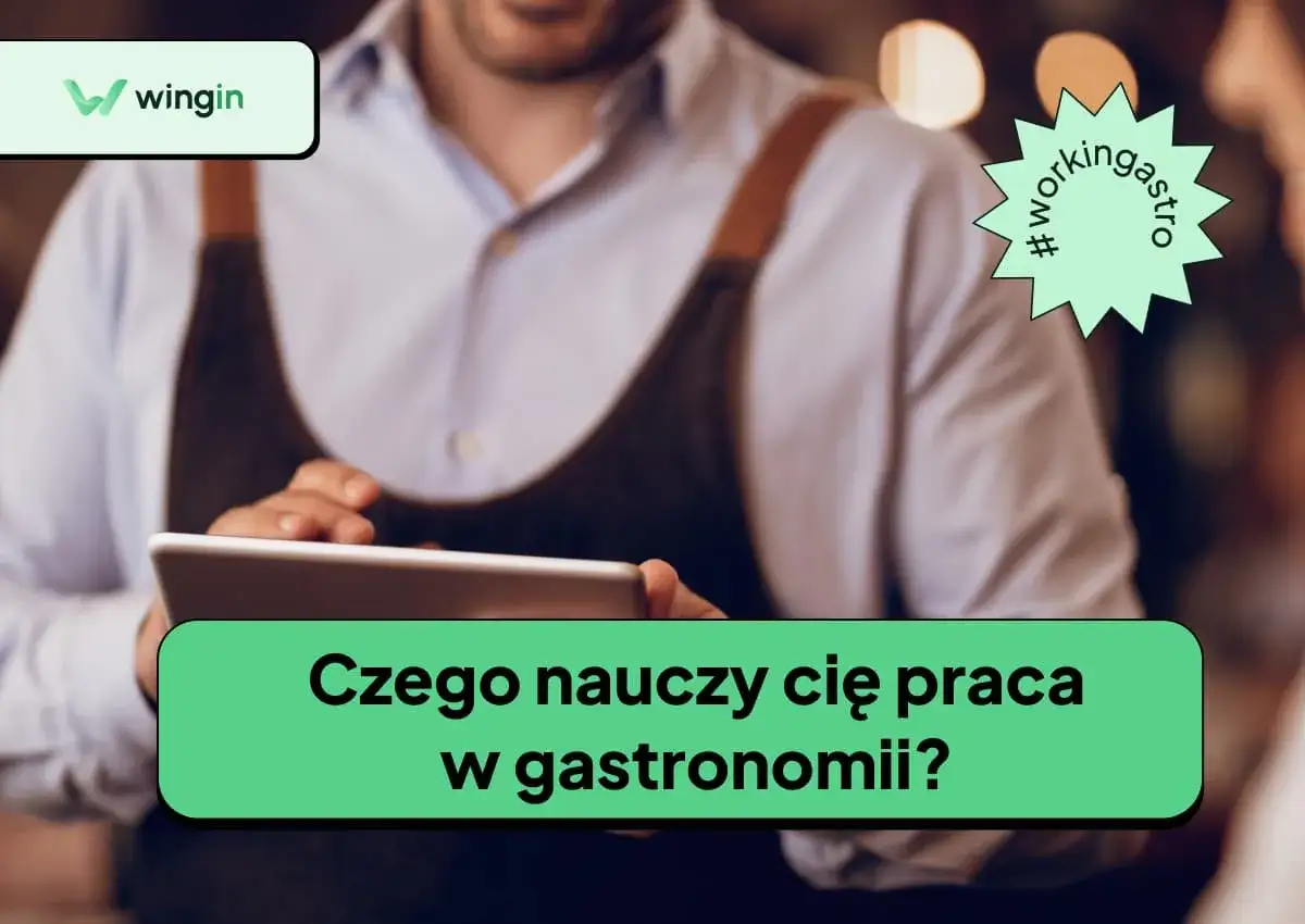 Pracownik kawiarni z tabletem, na którym widnieje pytanie: