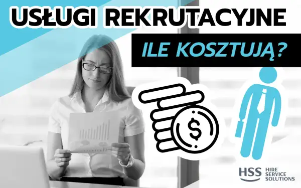 Kobieta analizuje wykresy, obok ikony pieniędzy i pracownika. Rekrutacja dla każdej wielkości firmy.
